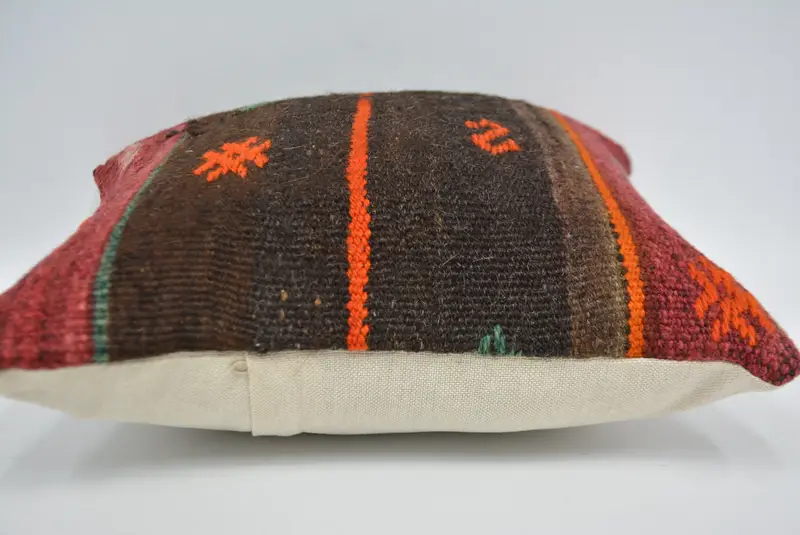Turkish Kilim Pillow, 16x16 Brown Cushion, Pillow Sham, Ikat Pillow Sham, Ethnic Pillow, Kilim Cushion Sham, Ethnical Kilim Rug Pillow - 5
