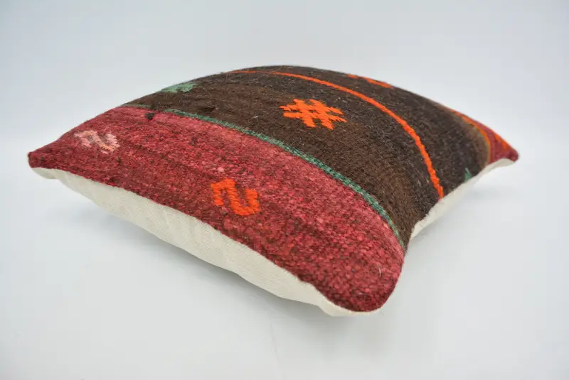 Turkish Kilim Pillow, 16x16 Brown Cushion, Pillow Sham, Ikat Pillow Sham, Ethnic Pillow, Kilim Cushion Sham, Ethnical Kilim Rug Pillow - 6