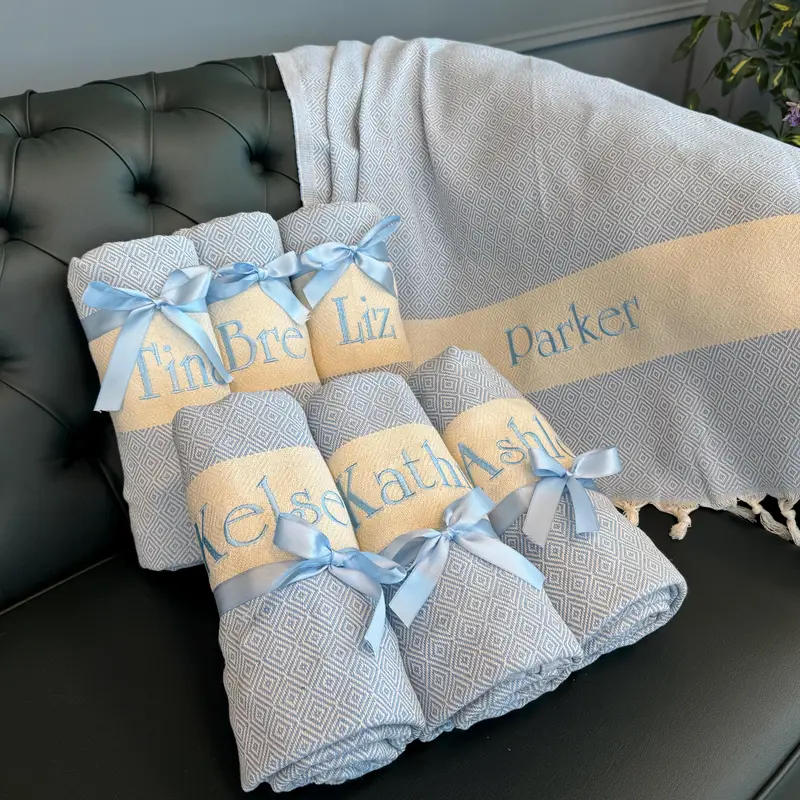 Personalized Turkish Cotton Beach Towel, White, 40x70 Inches