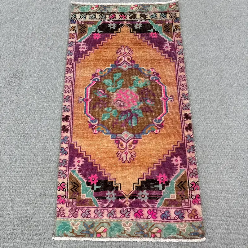 オレンジ&パープル サウスウエスタン ラグ 0.1x3.4フィート シックな装飾