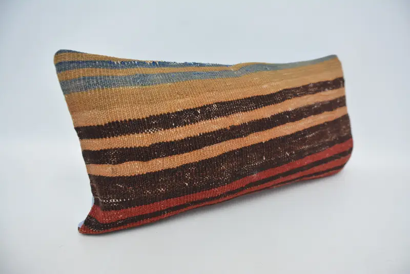 Brown & Red Embroidered Pillow, 12x24 Inches Decorative Pillow - 3