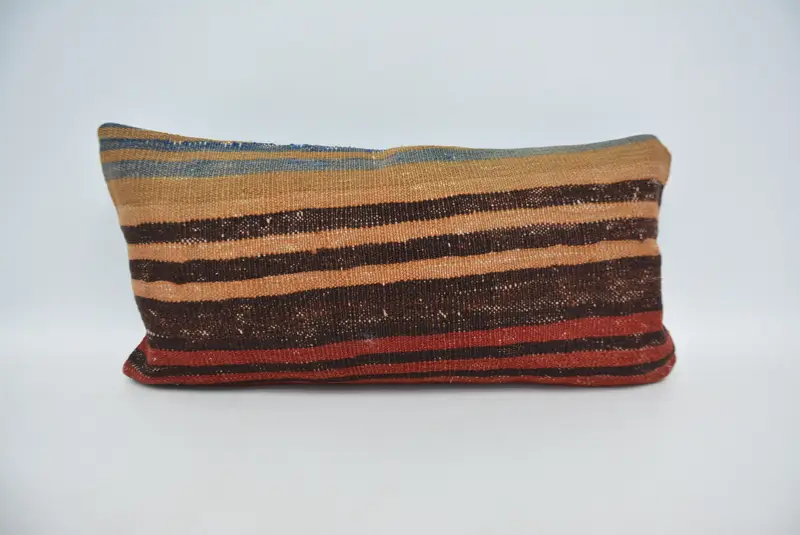 Brown & Red Embroidered Pillow, 12x24 Inches Decorative Pillow - 1