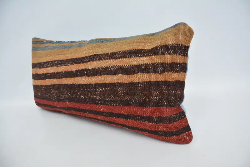 Brown & Red Embroidered Pillow, 12x24 Inches Decorative Pillow - 4