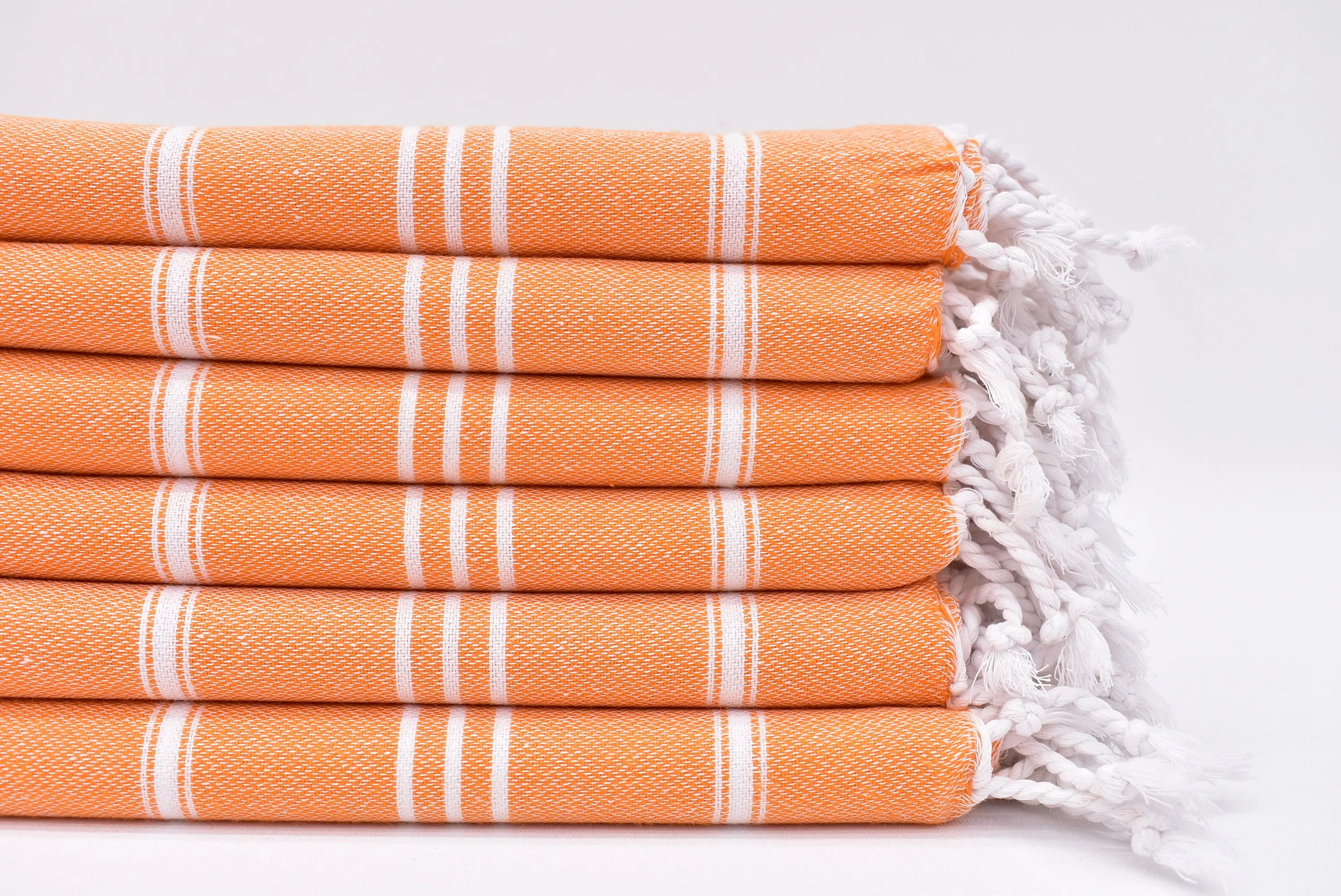 Orange Striped Turkish Hand Towel, 100% Natural Cotton, 24x40 Inches - 1