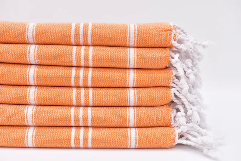 Orange Striped Turkish Hand Towel, 100% Natural Cotton, 24x40 Inches