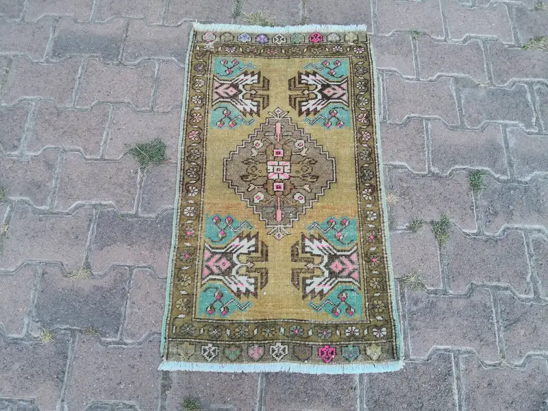 Alfombra rectangular verde y rosa hecha a mano, perfecta para Navidad y Año Nuevo
