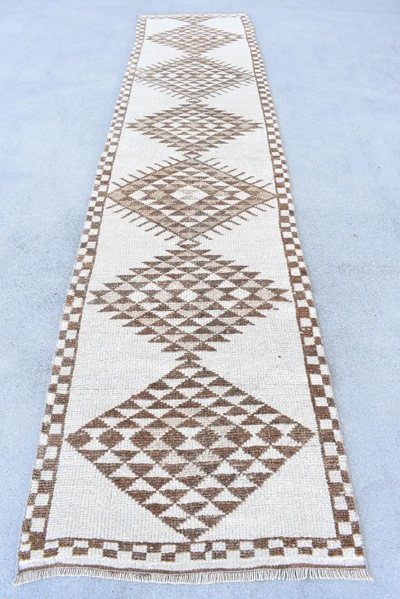2.6x11.5 ft Halı, Türk Vintage Halısı, Herki Bej Güneybatı Halısı - 1