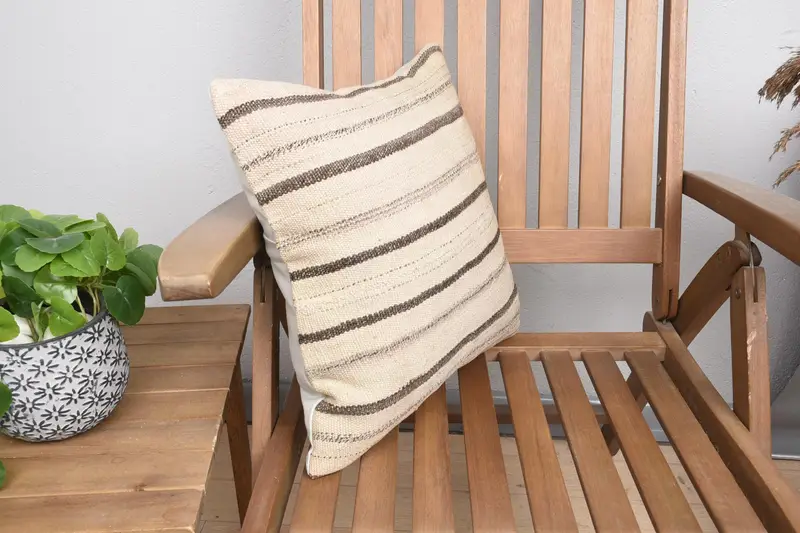 Cozy Throw Cushion Cover, Designer Throw Pillow, Boho Pillow Sham Cover, 16x16 Beige Cushion, Pillow Cover, Turkish Pillow, Pillow for Sofa - 2
