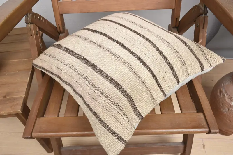 Cozy Throw Cushion Cover, Designer Throw Pillow, Boho Pillow Sham Cover, 16x16 Beige Cushion, Pillow Cover, Turkish Pillow, Pillow for Sofa - 4