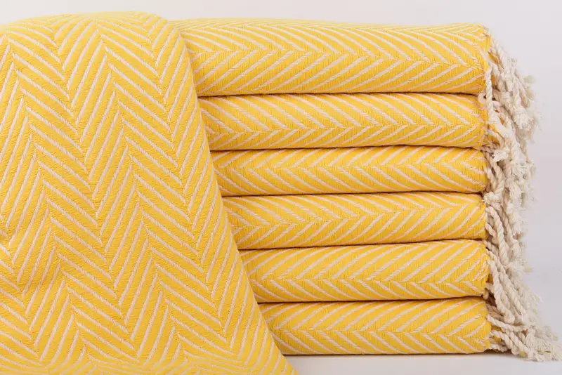 Personalized Yellow Striped Organic Cotton Bath Towel, 69x40 Inches