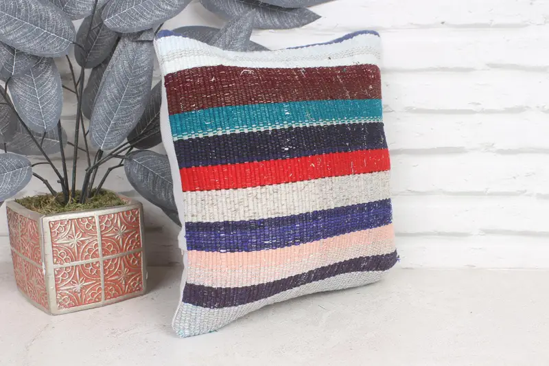 Chair Pillow Case, Turkish Pillow, Boho Pillow, Pillow Case, Decorative Bolster Cushion Cover, 12x12 Blue Cushion Case, Gift Pillow - 4