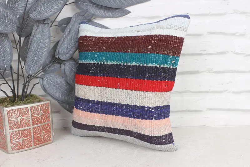 Chair Pillow Case, Turkish Pillow, Boho Pillow, Pillow Case, Decorative Bolster Cushion Cover, 12x12 Blue Cushion Case, Gift Pillow - 3