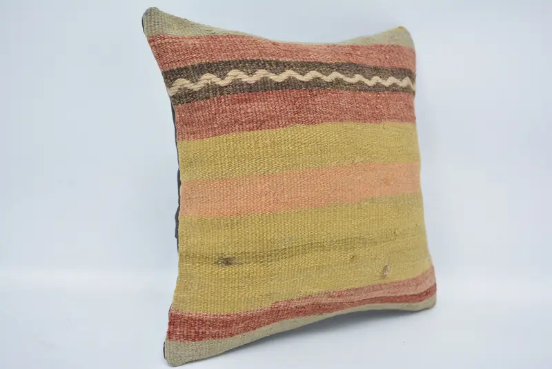 Embroidered Yellow & Red Geometric Throw Pillow, 12x12 Inches - 3