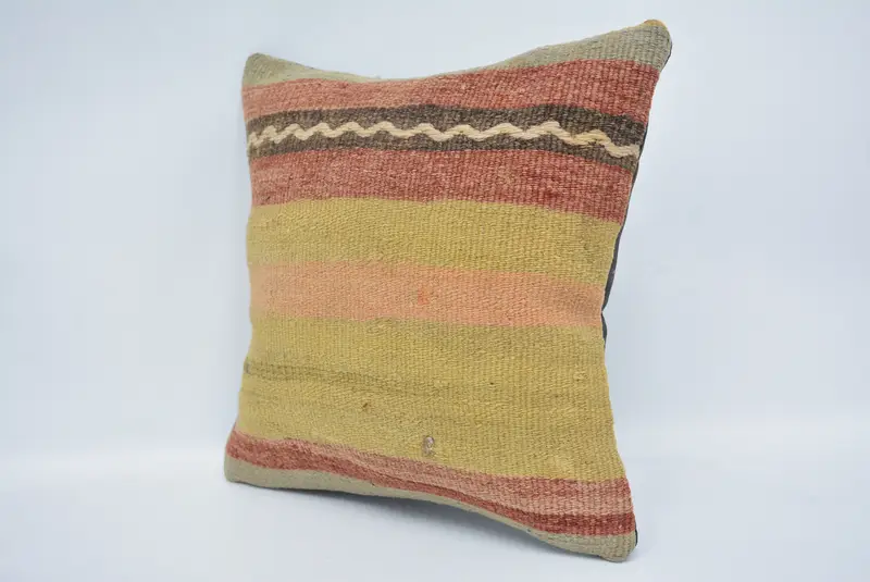 Embroidered Yellow & Red Geometric Throw Pillow, 12x12 Inches - 4
