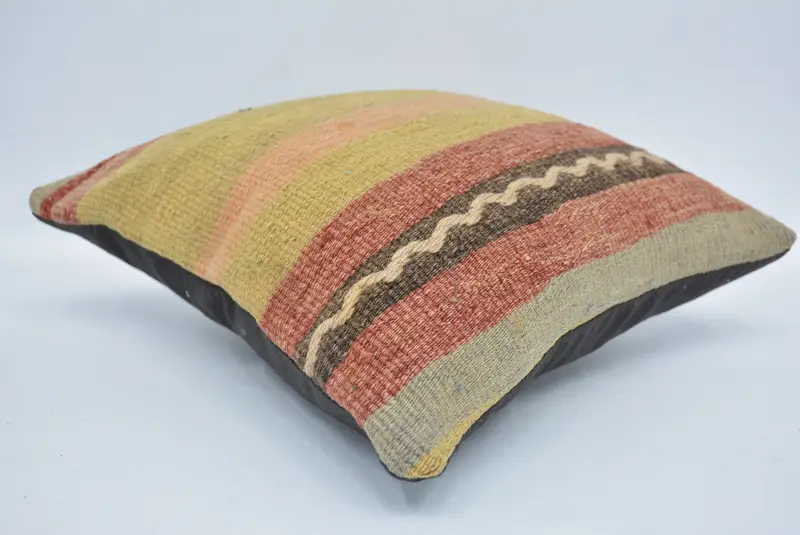 Embroidered Yellow & Red Geometric Throw Pillow, 12x12 Inches - 6