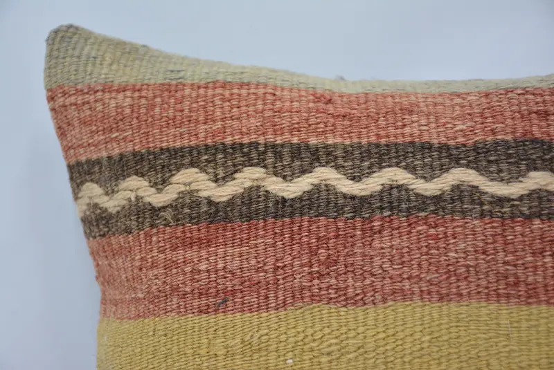 Embroidered Yellow & Red Geometric Throw Pillow, 12x12 Inches - 2