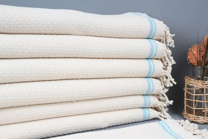 Hanging Kitchen Hand Towel Turquoise Striped Organic Cotton 18x38 Inches