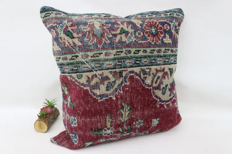 Ethnical Kilim Rug Pillow, Kilim Pillow Cover, 32x32 Red Cushion Cover, Traditional Pillow Cover, Cushion Case, Pillow for Couch - 3