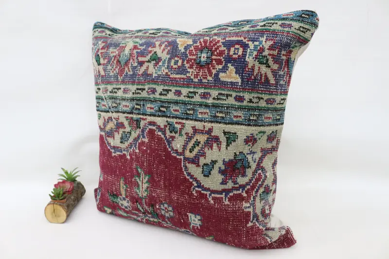 Ethnical Kilim Rug Pillow, Kilim Pillow Cover, 32x32 Red Cushion Cover, Traditional Pillow Cover, Cushion Case, Pillow for Couch - 5