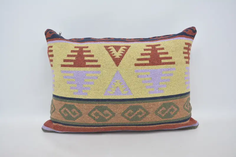 Turkish Kilim Pillow, Rustic Cushion Case, Pillow for Sofa, 20x28 Yellow Pillow Cover, Bright Pillow Case, Vintage Kilim Throw Pillow, Pillow Sham - 1