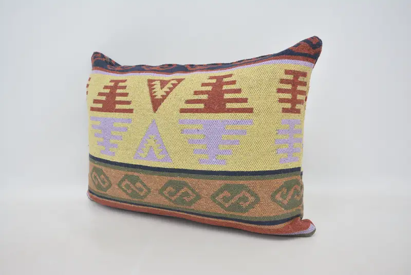 Turkish Kilim Pillow, Rustic Cushion Case, Pillow for Sofa, 20x28 Yellow Pillow Cover, Bright Pillow Case, Vintage Kilim Throw Pillow, Pillow Sham - 4
