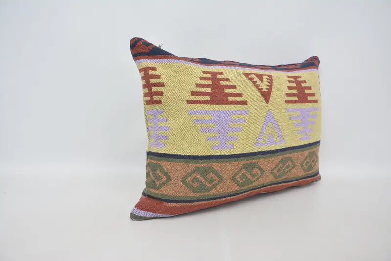 Turkish Kilim Pillow, Rustic Cushion Case, Pillow for Sofa, 20x28 Yellow Pillow Cover, Bright Pillow Case, Vintage Kilim Throw Pillow, Pillow Sham - 3