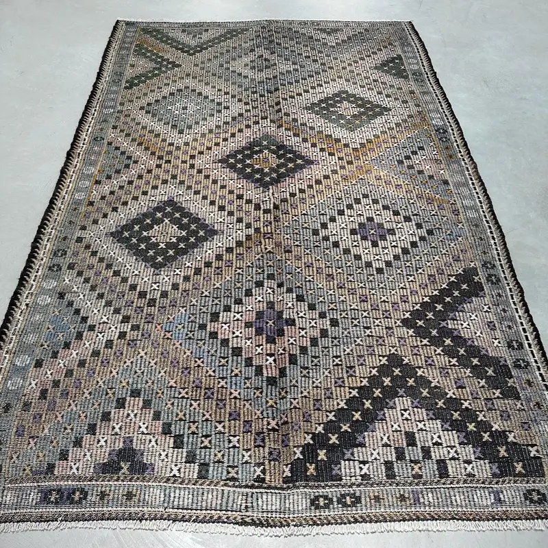 Canlı Turuncu ve Yeşil Halı, 6,3x10,2 ft İkat Desenli