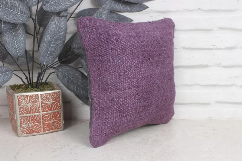 Ikat Pillow Case, Boho Pillow, Ethnical Kilim Rug Pillow, 12x12 Purple Pillow Cover, Home Decor Pillow, Pillow, Office Chair Cushion Cover - 4