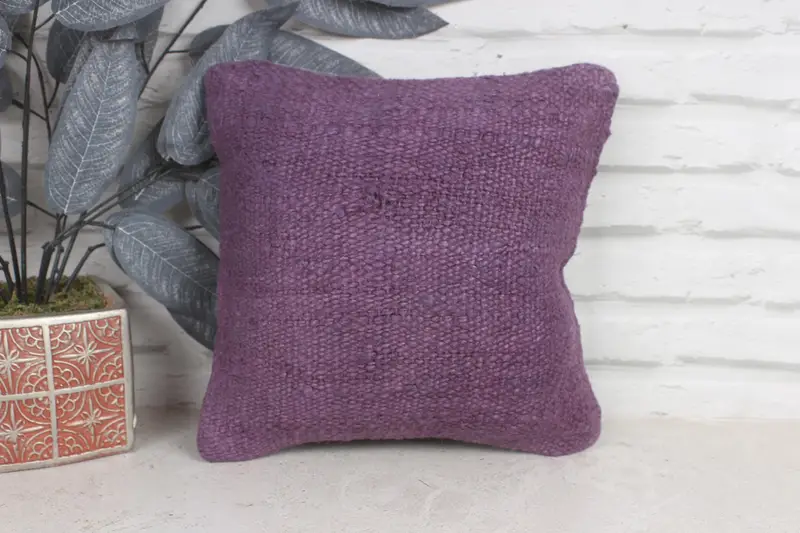 Ikat Pillow Case, Boho Pillow, Ethnical Kilim Rug Pillow, 12x12 Purple Pillow Cover, Home Decor Pillow, Pillow, Office Chair Cushion Cover - 1
