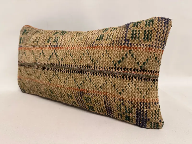 Vintage Pillow, Antique Pillows, Turkish Pillow, Pillow Case, Ottoman Cushion Cover, 12x24 Beige Pillow Case, Square Throw Cushion Case - 3