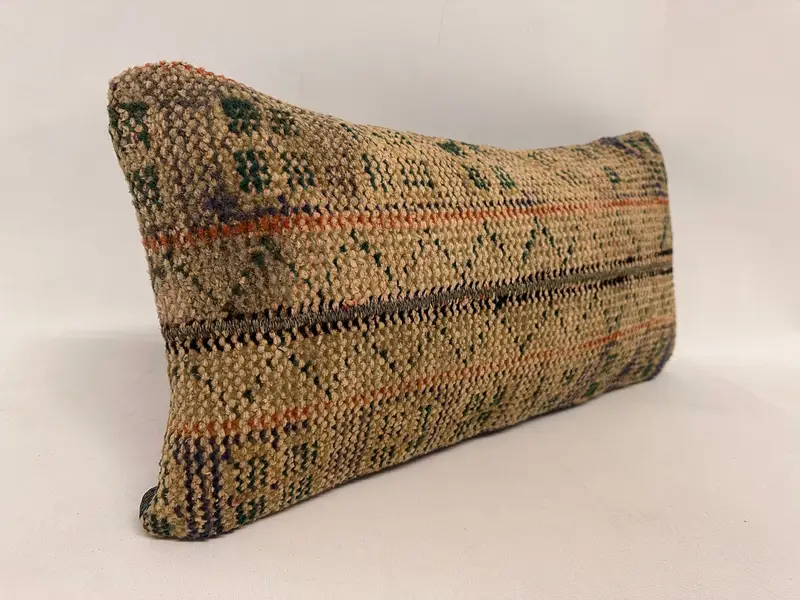 Vintage Pillow, Antique Pillows, Turkish Pillow, Pillow Case, Ottoman Cushion Cover, 12x24 Beige Pillow Case, Square Throw Cushion Case - 4
