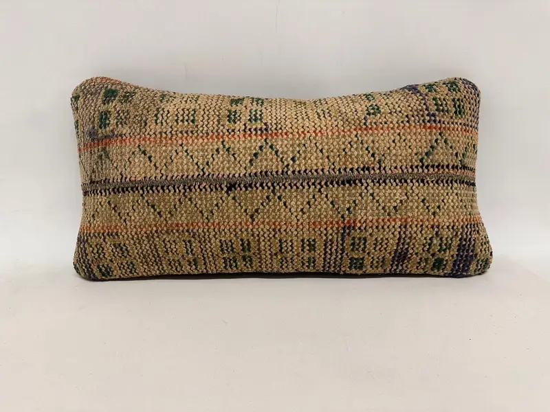 Vintage Pillow, Antique Pillows, Turkish Pillow, Pillow Case, Ottoman Cushion Cover, 12x24 Beige Pillow Case, Square Throw Cushion Case - 1