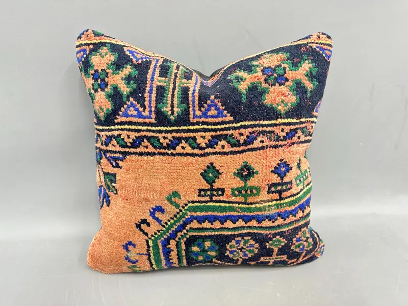 Embroidered Southwestern Throw Pillow, Vintage Orange & Bronze Cushion