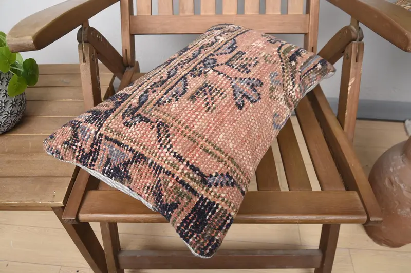 Pillow for Couch, Cushion Cover, Turkish Kilim Pillow, Crochet Pattern Pillow Case, Handmade Kilim Cushion, 12x20 Pink Pillow, Toss Pillow Case - 4