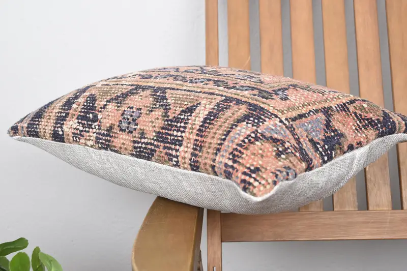 Pillow for Couch, Cushion Cover, Turkish Kilim Pillow, Crochet Pattern Pillow Case, Handmade Kilim Cushion, 12x20 Pink Pillow, Toss Pillow Case - 6