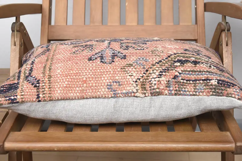 Pillow for Couch, Cushion Cover, Turkish Kilim Pillow, Crochet Pattern Pillow Case, Handmade Kilim Cushion, 12x20 Pink Pillow, Toss Pillow Case - 5
