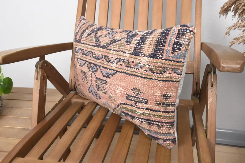 Pillow for Couch, Cushion Cover, Turkish Kilim Pillow, Crochet Pattern Pillow Case, Handmade Kilim Cushion, 12x20 Pink Pillow, Toss Pillow Case - 3