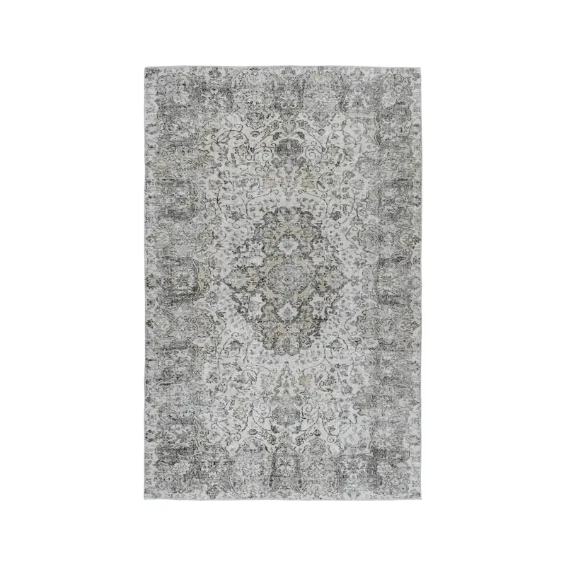 5.7x9 ft Vintage Rug, Turkish Large Rug, Gray White Abstract Rug - 1