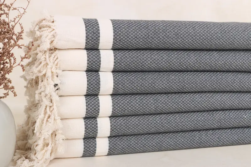 Personalized Turkish Bath Towel Dark Gray Striped, 40x71 Inches