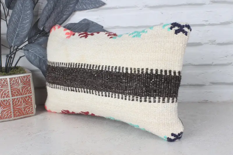 Customized Pillow Sham, Vintage Kilim Throw Pillow, 8x16 Beige Pillow, Gift Pillow, Boho Pillow Sham Cover, One Of A Kind Pillow, Pillow - 3