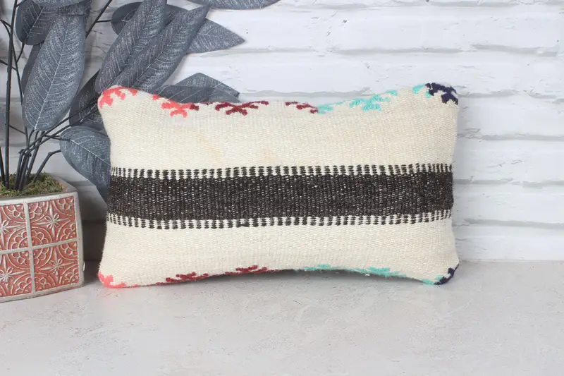 Customized Pillow Sham, Vintage Kilim Throw Pillow, 8x16 Beige Pillow, Gift Pillow, Boho Pillow Sham Cover, One Of A Kind Pillow, Pillow - 1