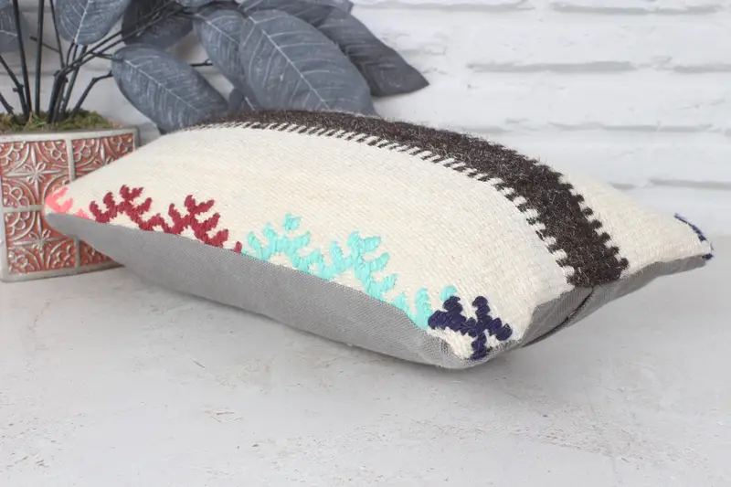 Customized Pillow Sham, Vintage Kilim Throw Pillow, 8x16 Beige Pillow, Gift Pillow, Boho Pillow Sham Cover, One Of A Kind Pillow, Pillow - 6