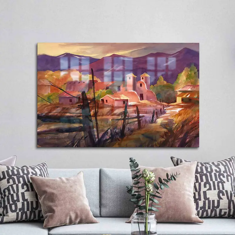 Zarif Baskılı Cam: Meksika Köyü ve Modern Doğa Manzarası