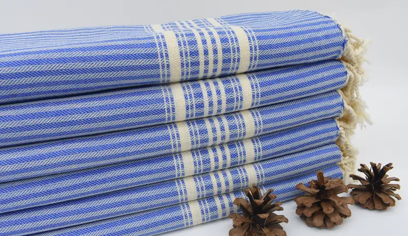 Monogrammed Turkish Bath Towel, Blue Striped Organic Cotton, 67x38 Inches