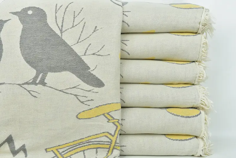 Custom Beach Blanket, Housewarming Gift, Woven Blanket, Personalized Blanket, 96x80 Cotton Bicycle Pattern Towel, Turkish Cotton Throw Blanket - 3