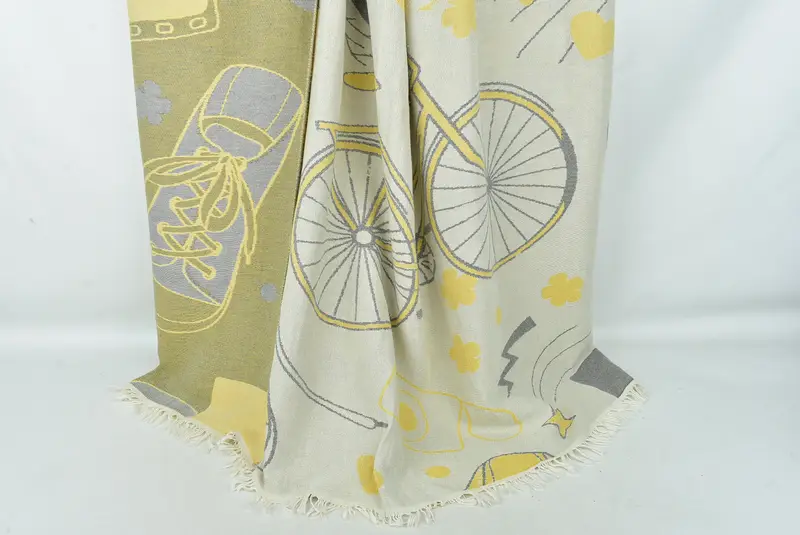 Custom Beach Blanket, Housewarming Gift, Woven Blanket, Personalized Blanket, 96x80 Cotton Bicycle Pattern Towel, Turkish Cotton Throw Blanket - 2
