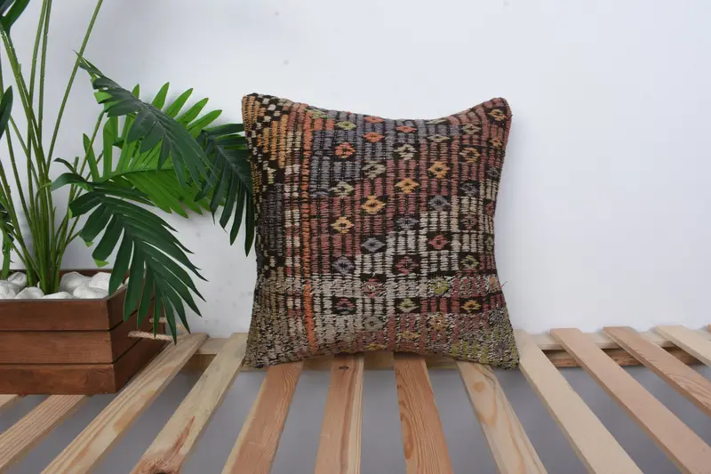Armchair Pillow Cover, Throw Kilim Pillow, Pattern Throw Cushion, Cushion, 16x16 Red Pillow Cover, Pillow for Couch, Home Decor Pillow - 1