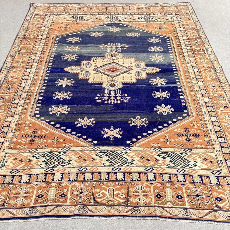 Blue Moroccan Rug, 0,6x8,9 ft with Orange Accents