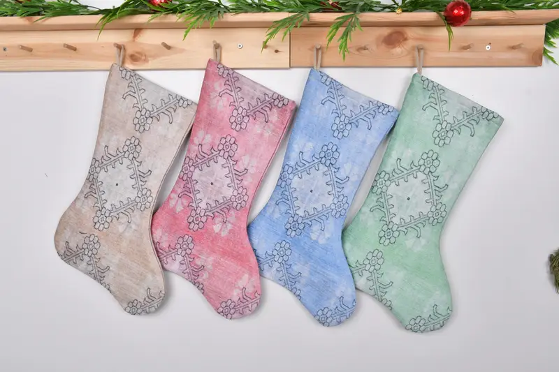 Festive Green Stocking with Pink Ornaments, 12-Inch Christmas Stocking