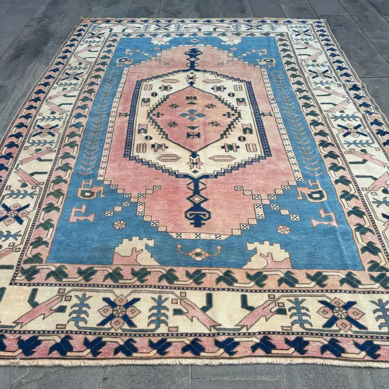 9.3x10.5 ft Turkish Rug, Vintage Oversize Rug, Blue Oriental Wool Rug - 1
